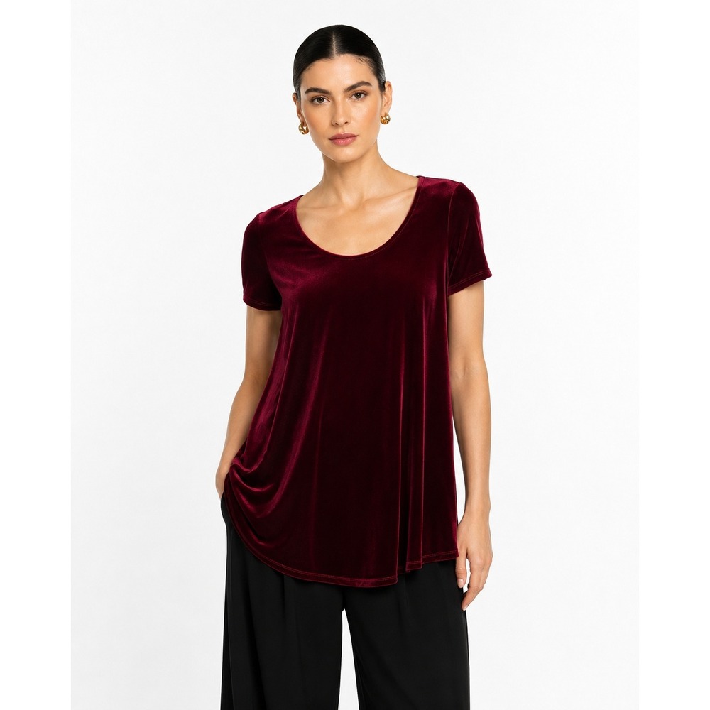 Agnes & Dora Womens Velvet Scoop Neck Tunic Top Burgundy Red Short Sleeve Large